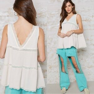 🌸 POL Boho Ivory Lace Trim Mini Dress / Tunic Top 🌸